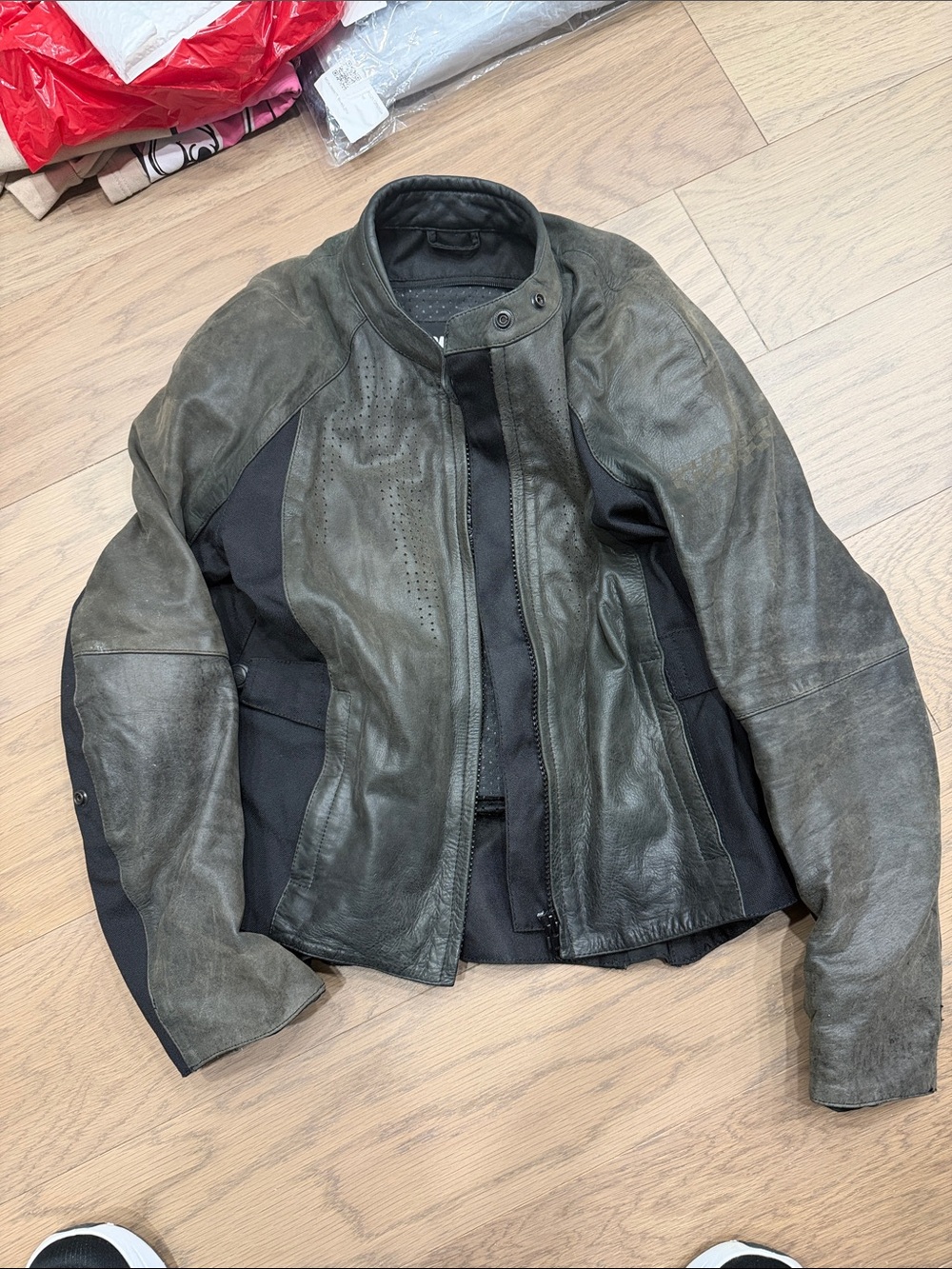 Women’s Olive Green Leather Motorcycle Jacket - Hard Padded